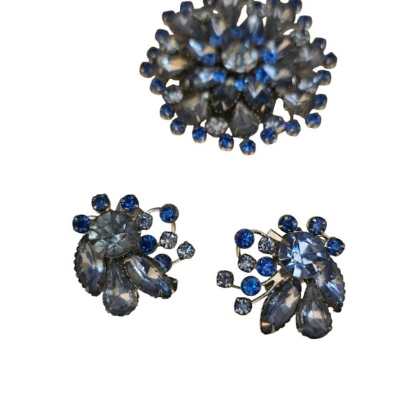 Vintage 2 Tone Blue Rhinestone Brooch Set (A7896) - Picture 2 of 5